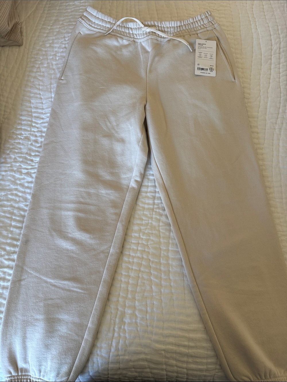 Cozy Drawstring Jogger Pants in Light Beige